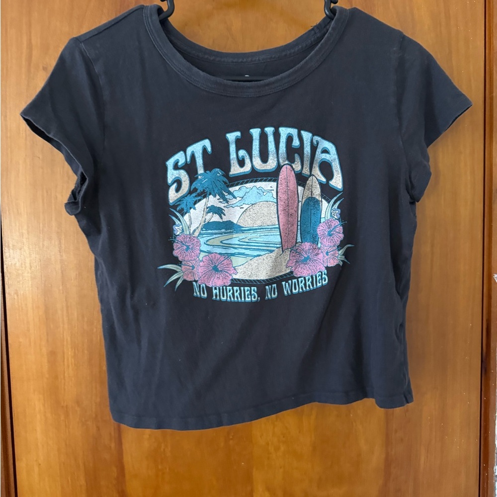 Hollister Black St. Lucia Graphic Crop Top